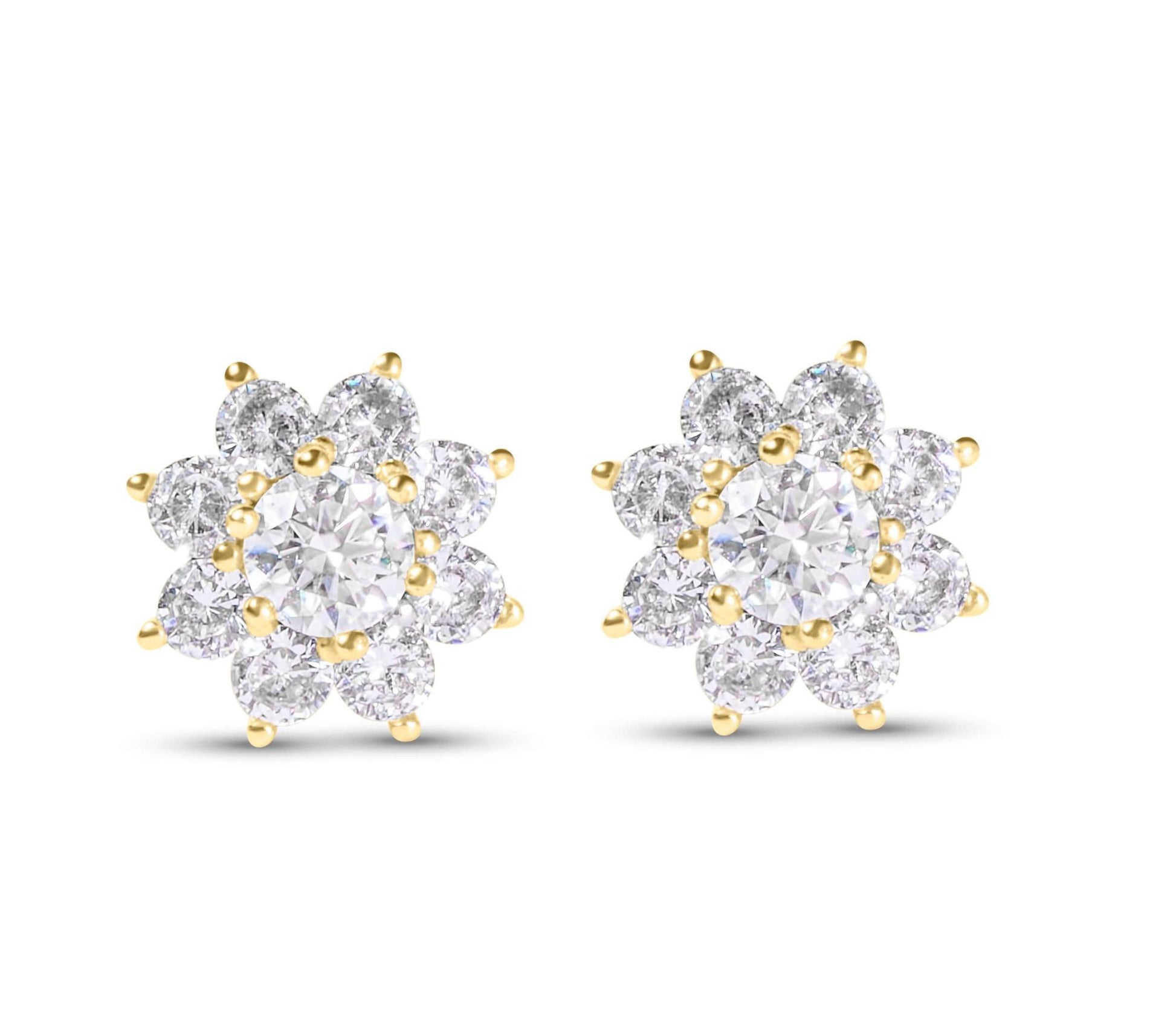 Amaral Flower Stud Moissanite Gold Earrings on white background