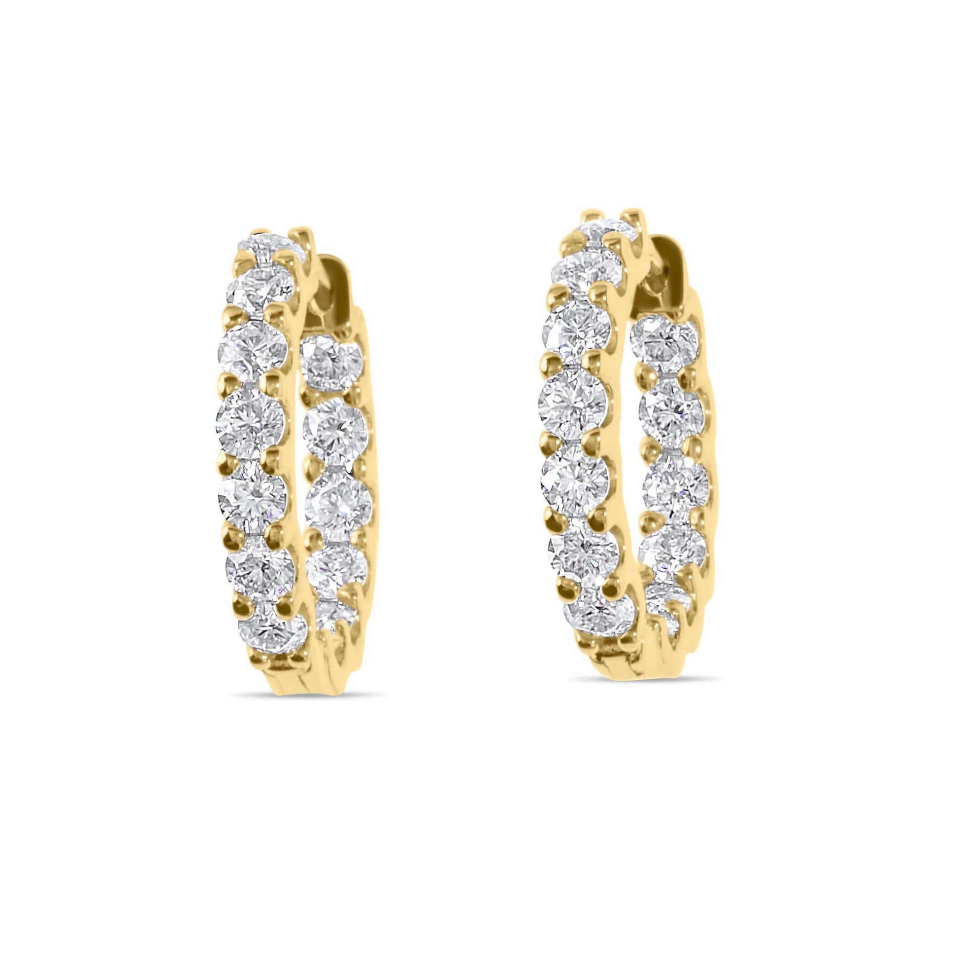 Moissanite Diamond Huggie Hoop Gold Earrings on white background