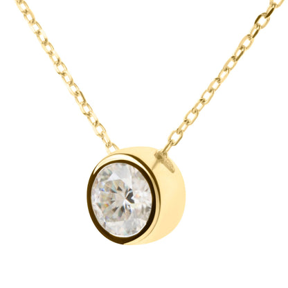 Moissanite Diamond Bezel Gold Necklace on white background