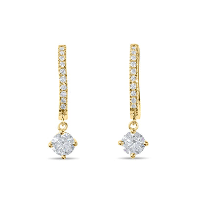 Moissanite Diamond Round Drop Gold Earrings on white background