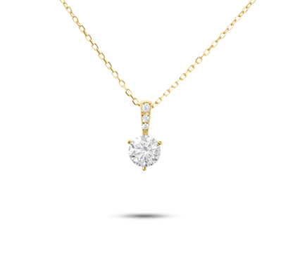 Moissanite Diamond Round Gold Necklace on white background