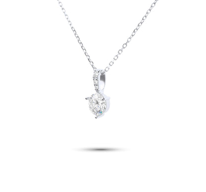 Moissanite Diamond Round Silver Necklace on white background