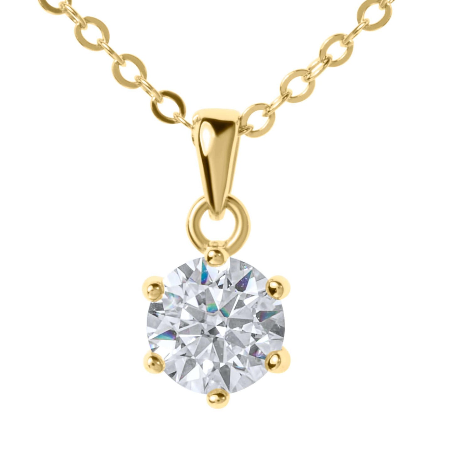 Amaral Six Prong Moissanite Gold Necklace with white background