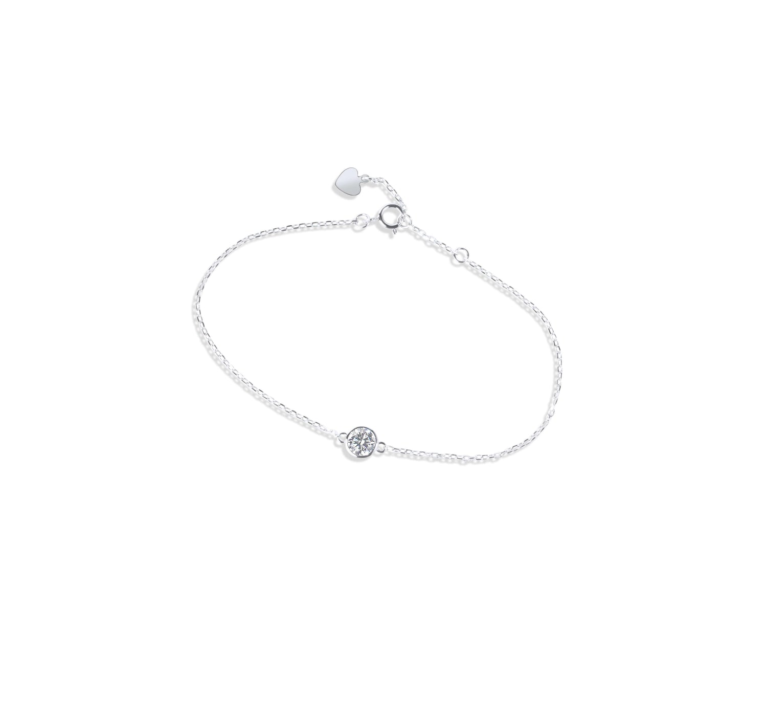 Amaral Solitaire Bezel Moissanite Silver Bracelet on white background
