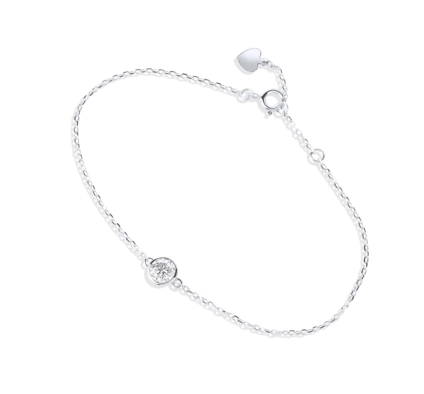 Amaral Solitaire Bezel Moissanite Silver Bracelet on white background