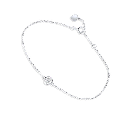 Amaral Solitaire Bezel Moissanite Silver Bracelet on white background