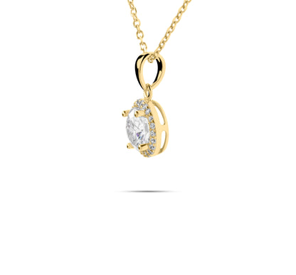 Moissanite Diamond Gold Necklace with Surrounding small stones