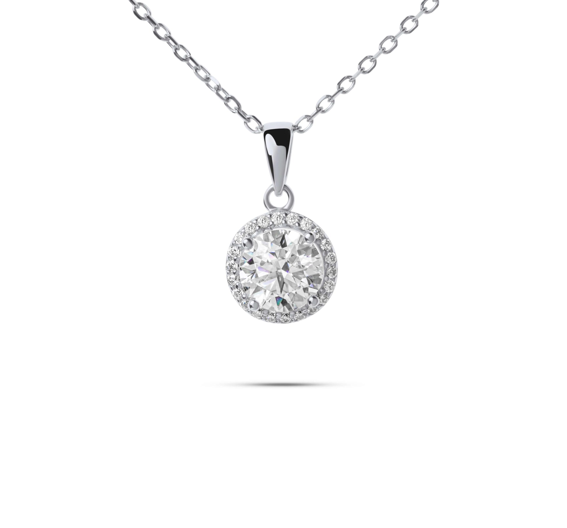 Moissanite Diamond White Gold Necklace with Surrounding small stones