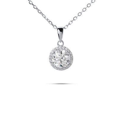 Moissanite Diamond White Gold Necklace with Surrounding small stones