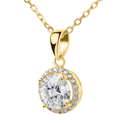 Moissanite Diamond Gold Necklace with Surrounding small stones