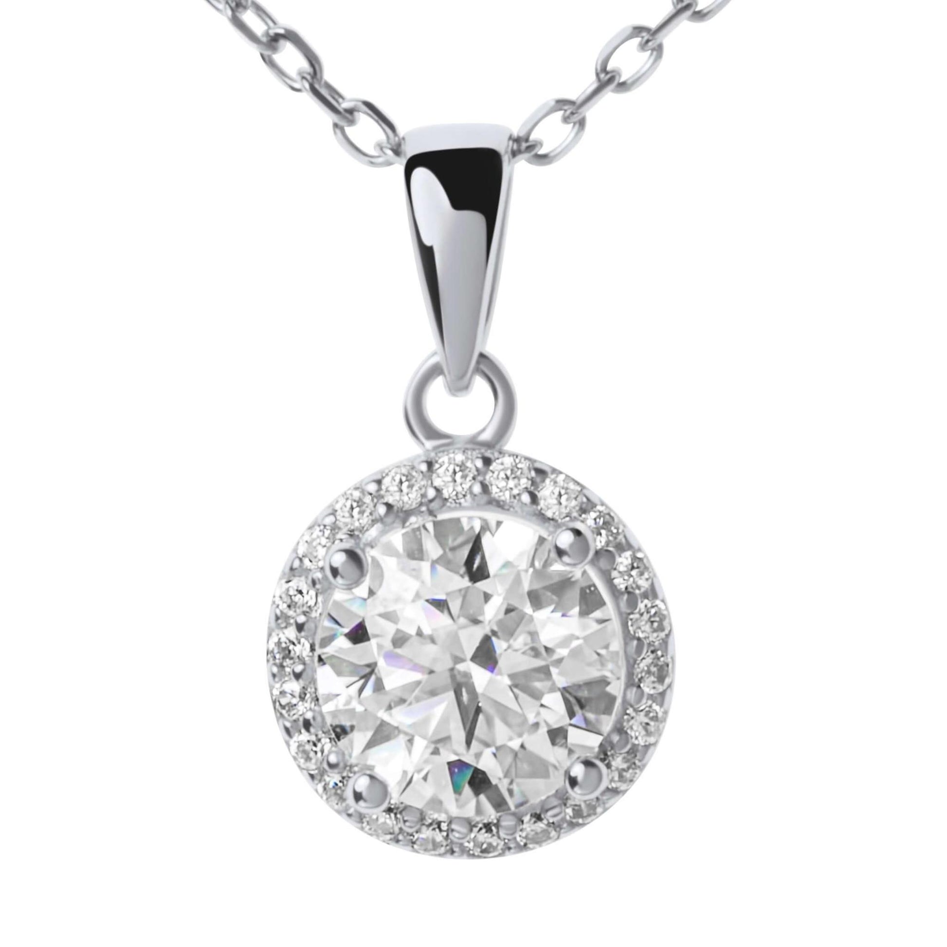 Moissanite Diamond Silver Necklace with Surrounding small stones