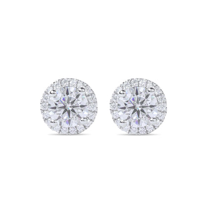 Moissanite Diamond Silver Earrings with Surrounding small stones on white background