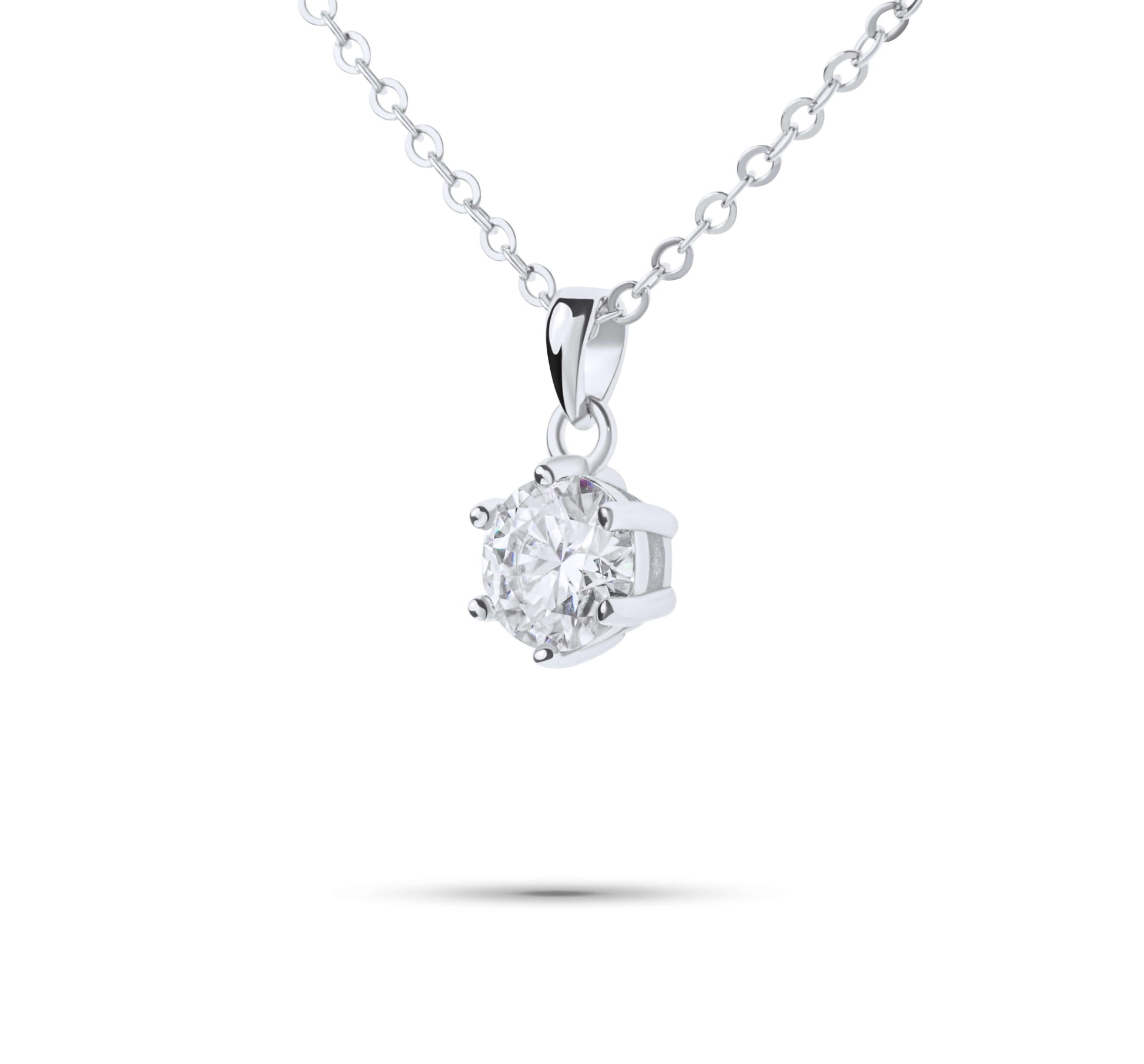 Amaral Six Prong Moissanite White Gold Necklace with white background