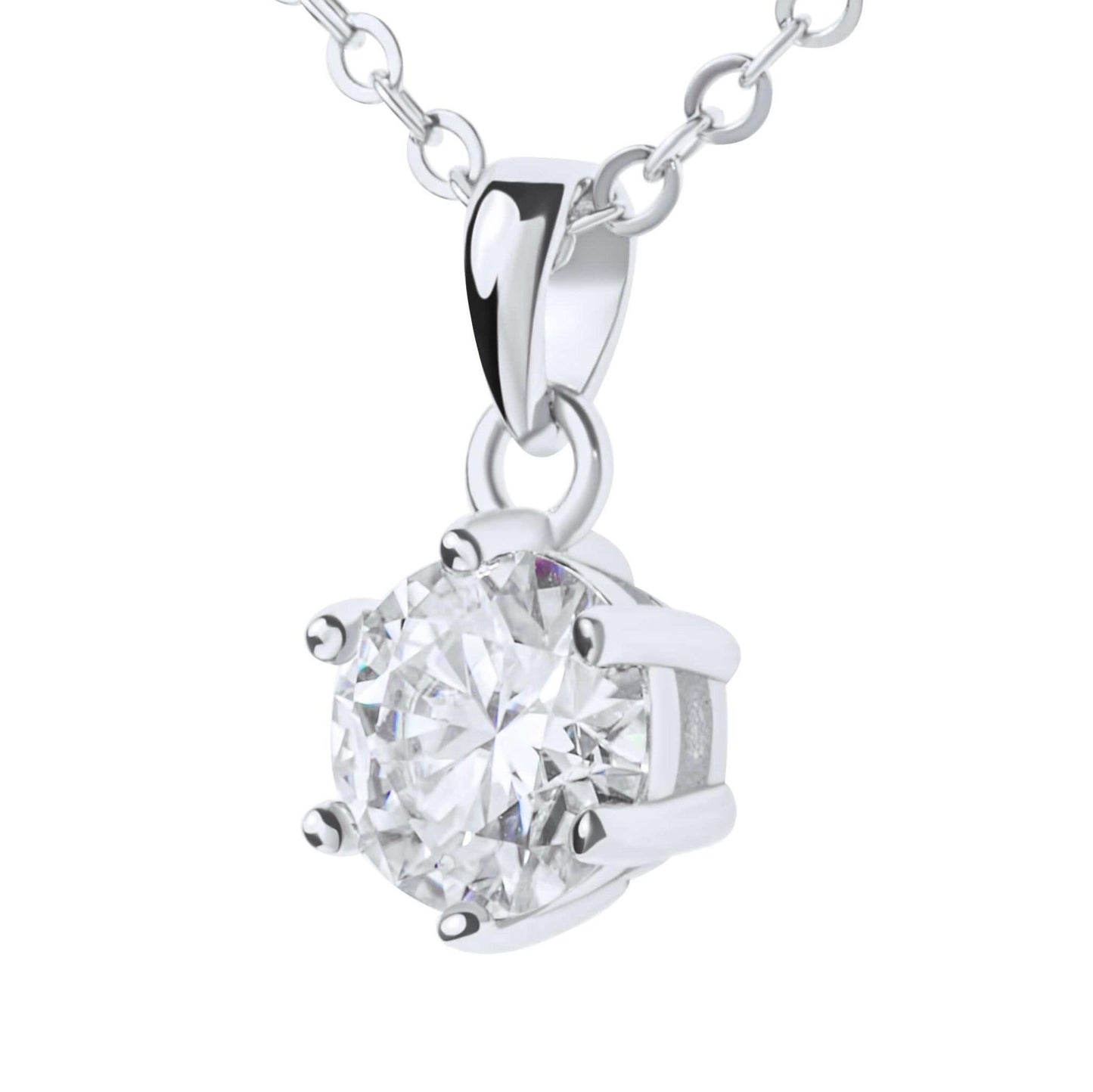 Amaral Six Prong Moissanite Silver Necklace with white background
